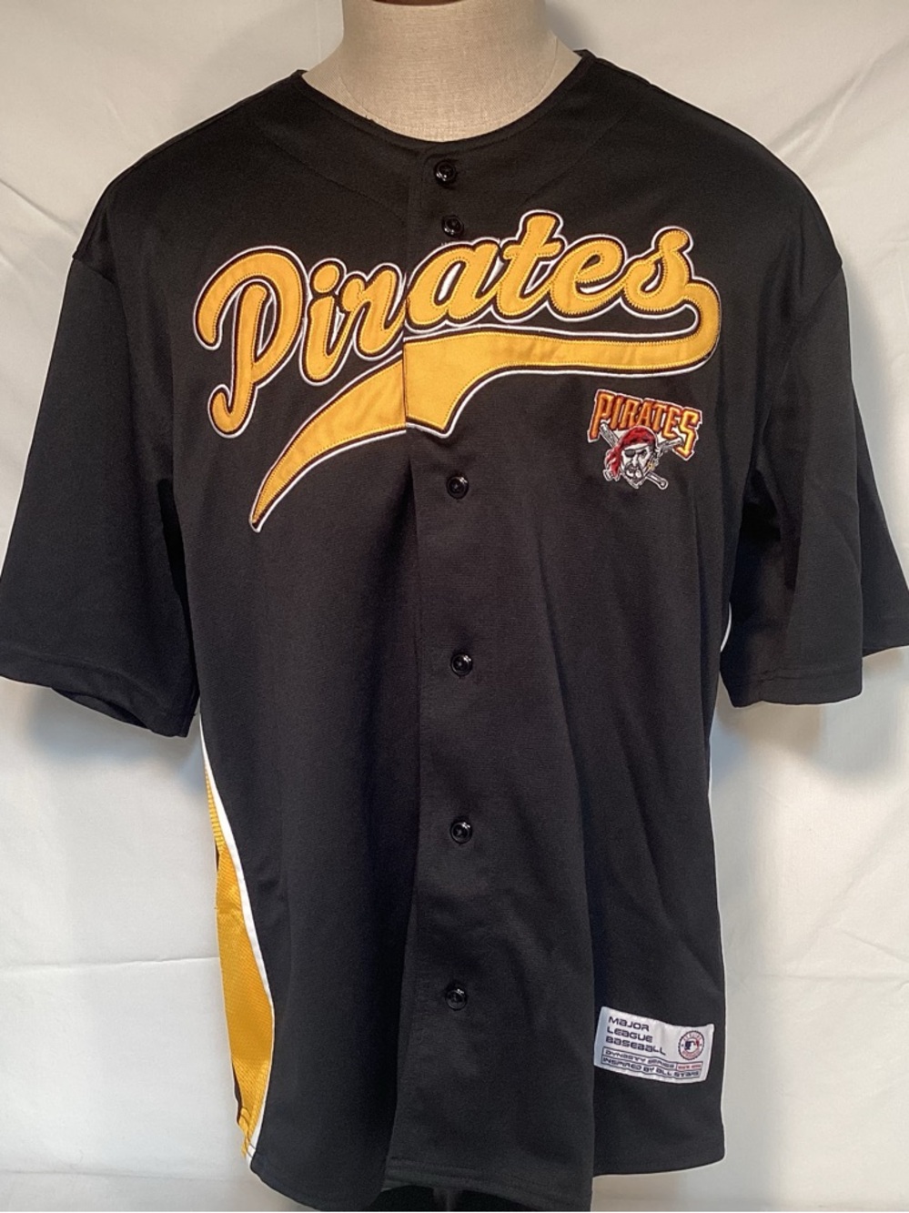 Pittsburgh Pirates Black And Gold Button Up Baseball Jersey Mens Size XL Dynasty